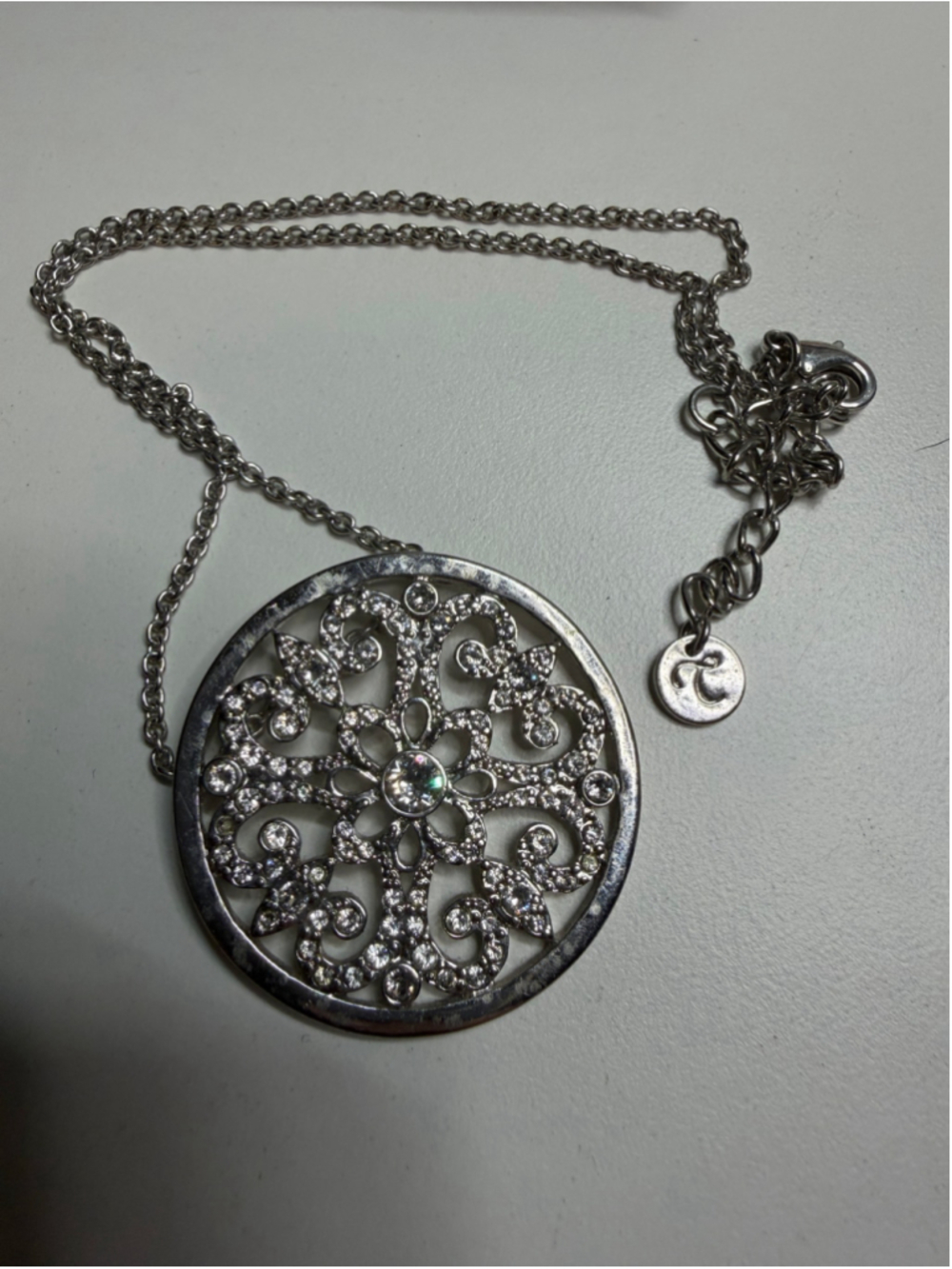Women's Swarovski Silver-Tone Crystal Medallion Necklace, One Size